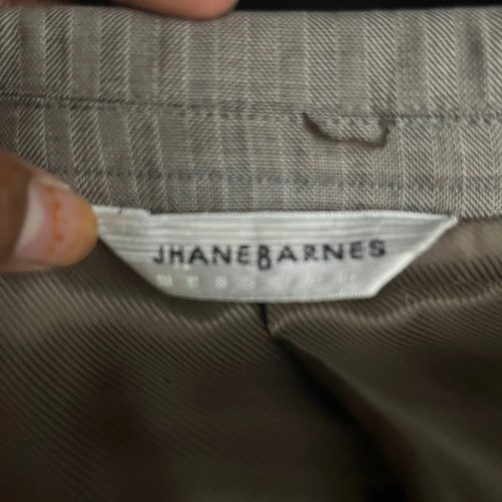 Jhane Barnes Suit Mens 44L 37x32 Brown Pinstripe Super 140s‎ Wool 2 Button